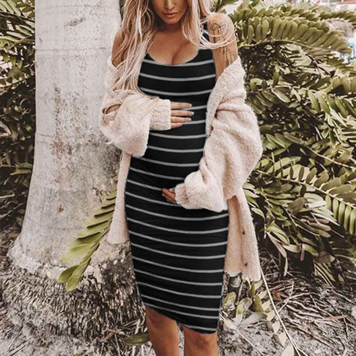 Experience Comfort and Style with Our Striped Maternity Vest Dress