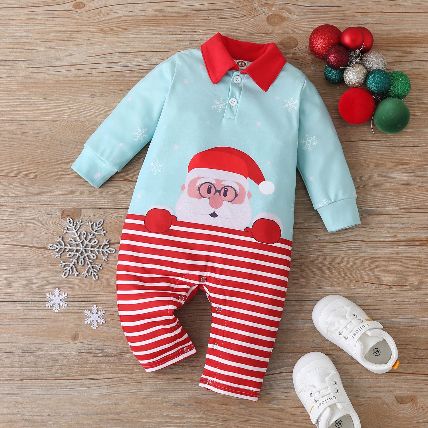 Baby Cotton Santa Patchwork Plaid Bodysuit