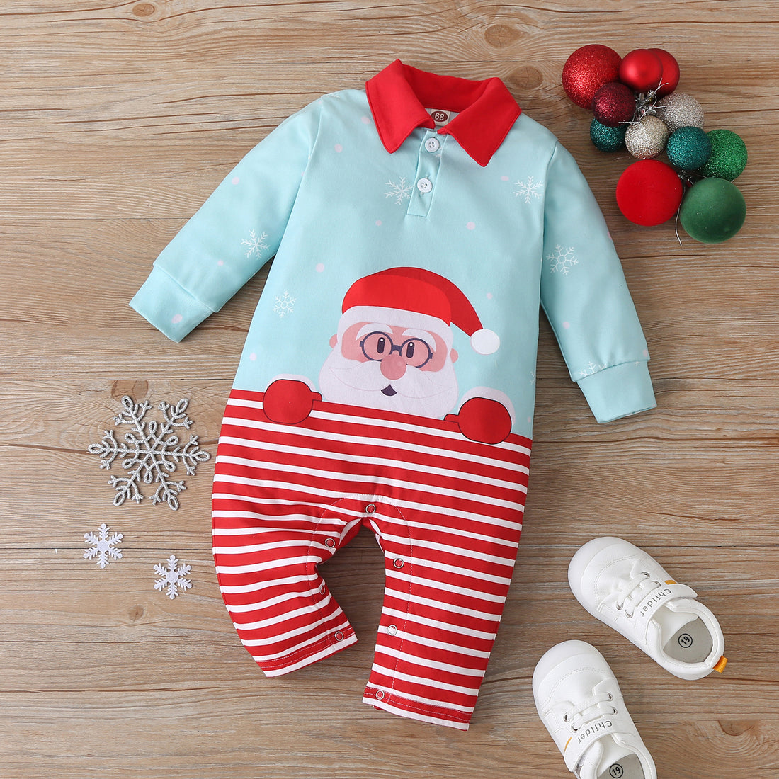 Baby Cotton Santa Patchwork Plaid Bodysuit