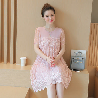 Summer Lace Crochet Flower Korean Maternity Dress
