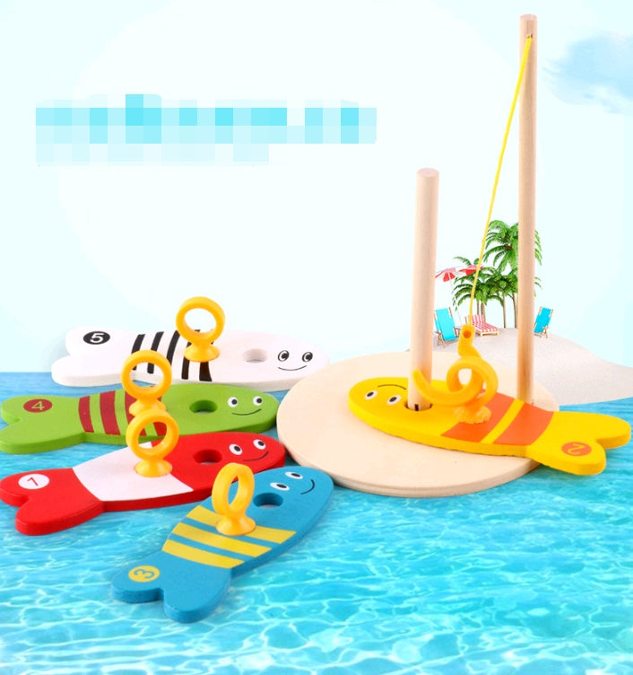 Wooden Educational Fishing Water Ring Toy For Children