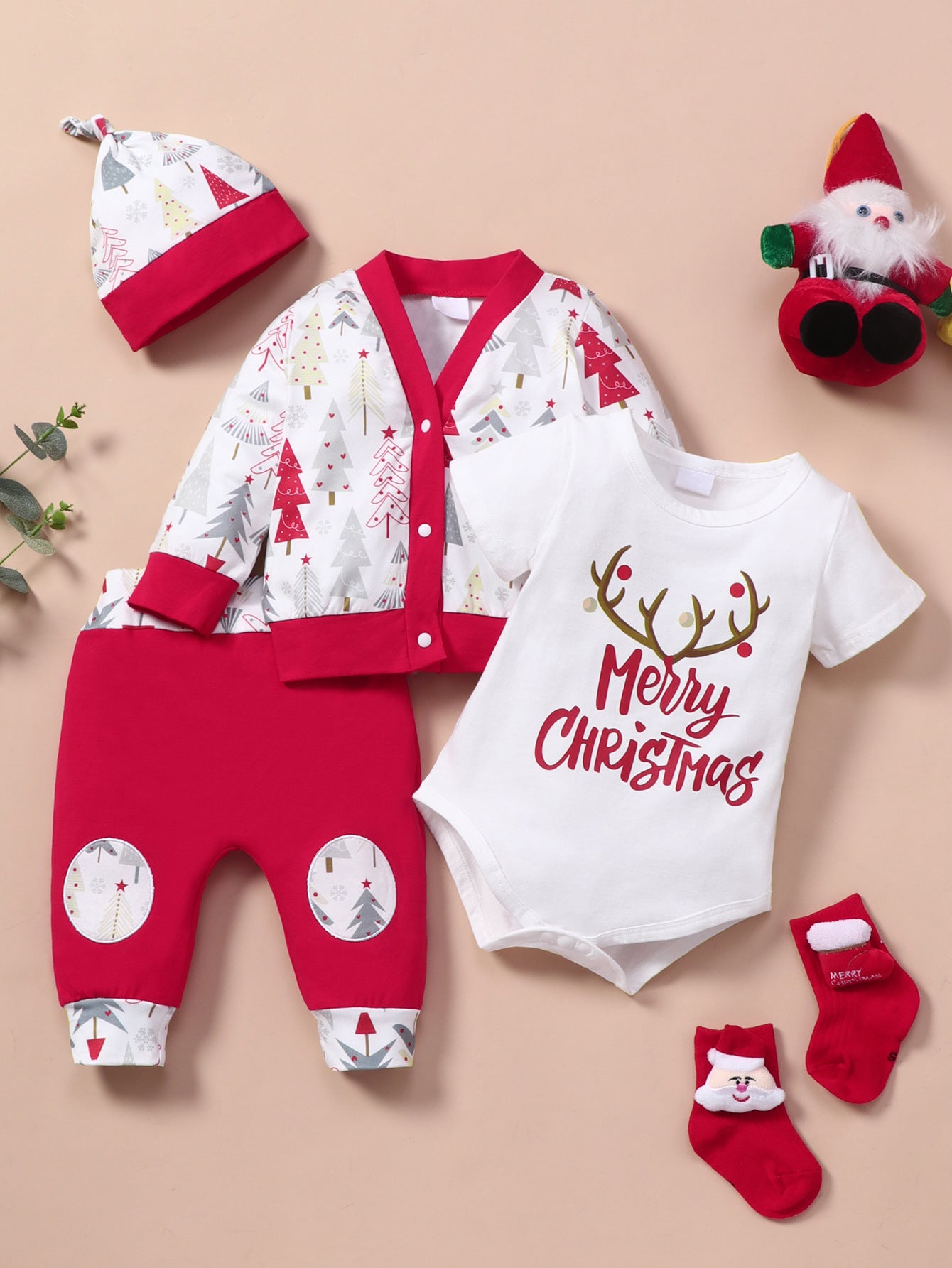 Baby Cotton Santa Patchwork Plaid Bodysuit