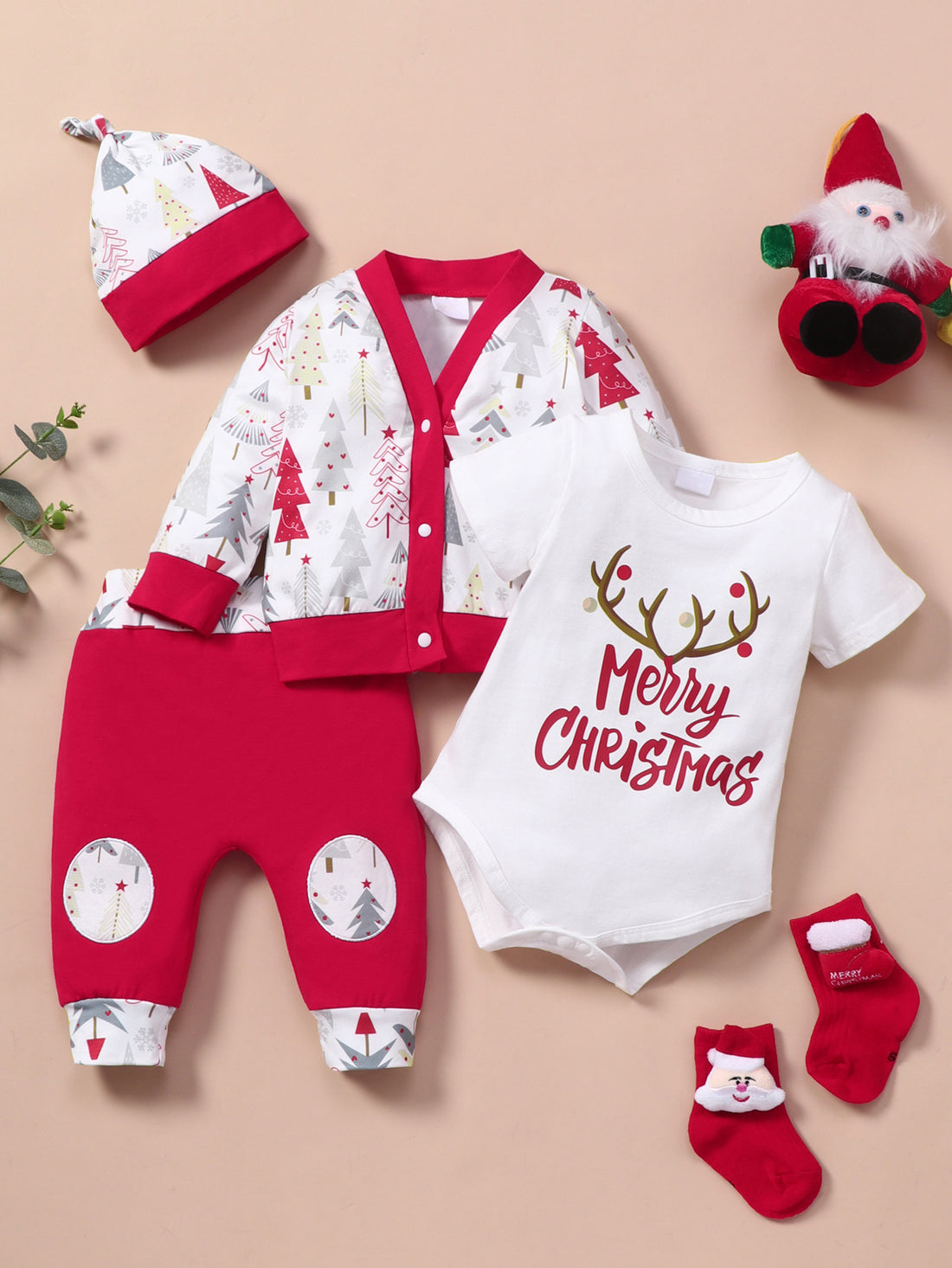 Baby Cotton Santa Patchwork Plaid Bodysuit