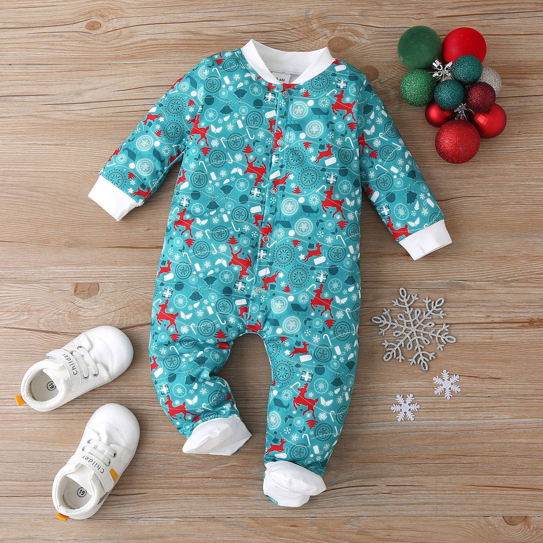 Baby Cotton Santa Patchwork Plaid Bodysuit