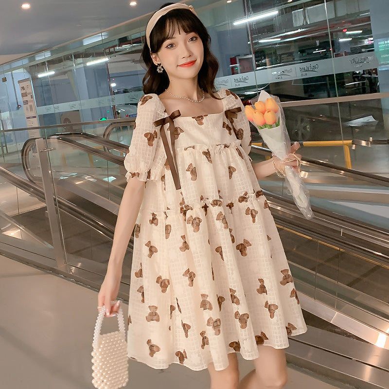 Thin Chiffon Printed Mid Length Maternity Dress