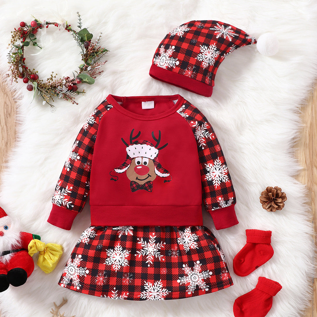 Baby Cotton Santa Patchwork Plaid Bodysuit