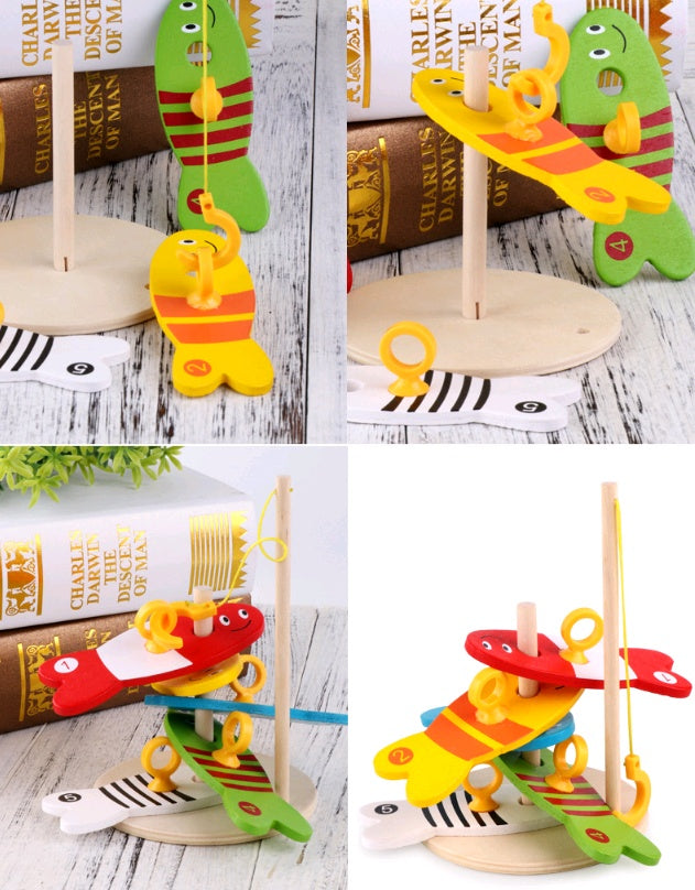 Wooden Educational Fishing Water Ring Toy For Children