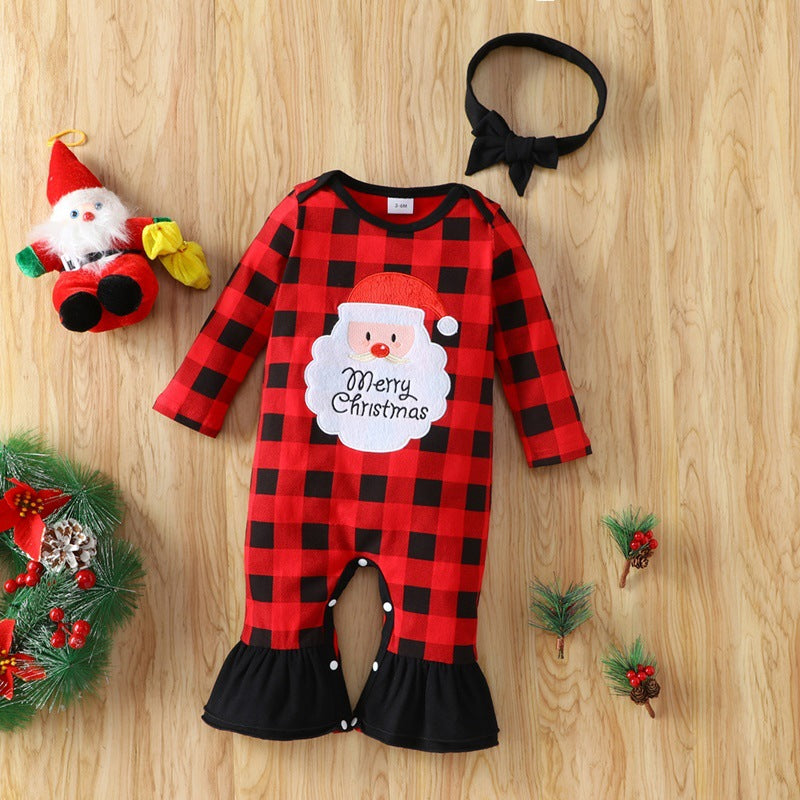 Baby Cotton Santa Patchwork Plaid Bodysuit