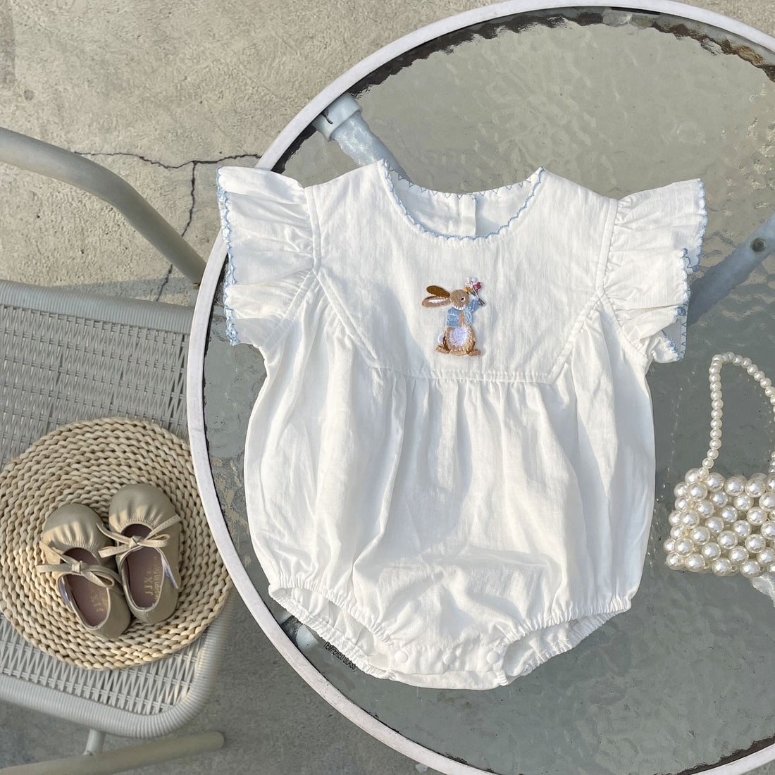 Baby Girl Summer Bunny Embroidery Romper