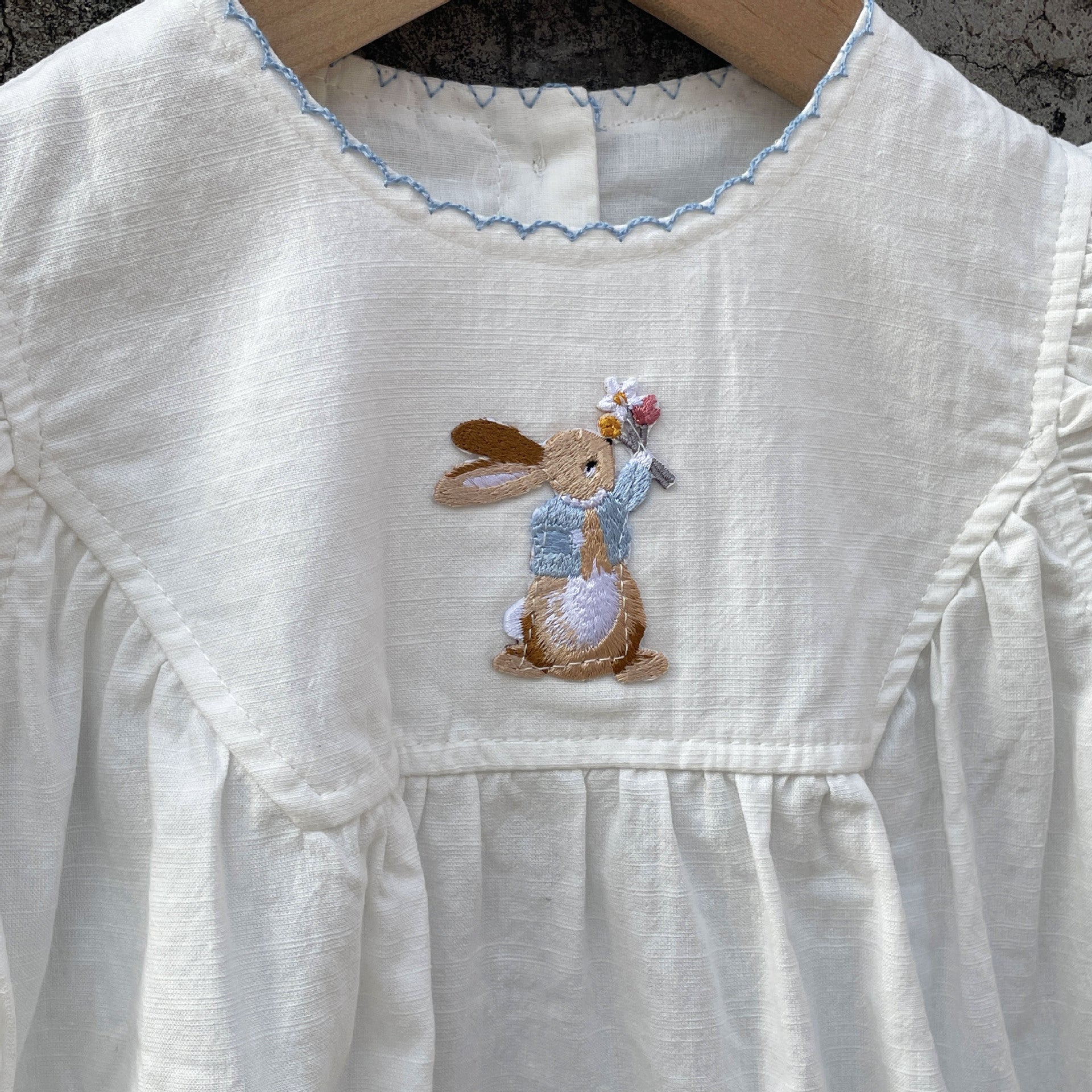 Baby Girl Summer Bunny Embroidery Romper