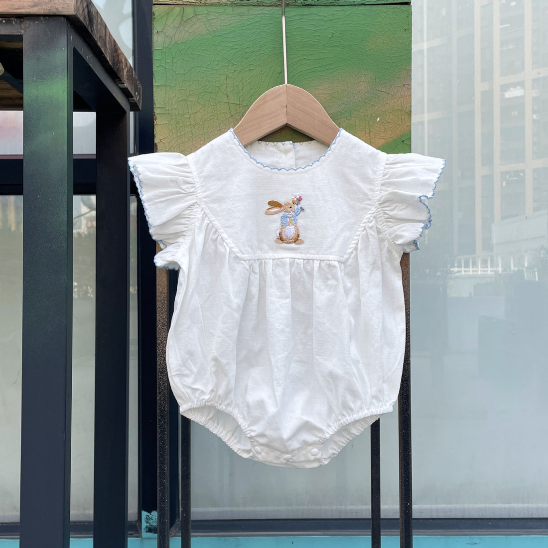 Baby Girl Summer Bunny Embroidery Romper