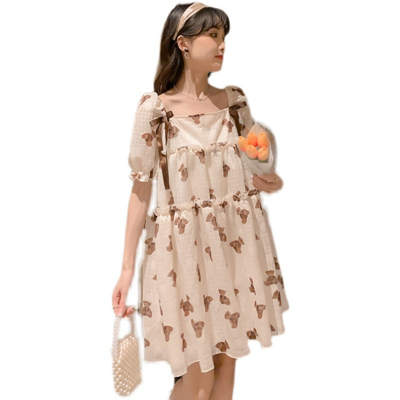 Thin Chiffon Printed Mid Length Maternity Dress