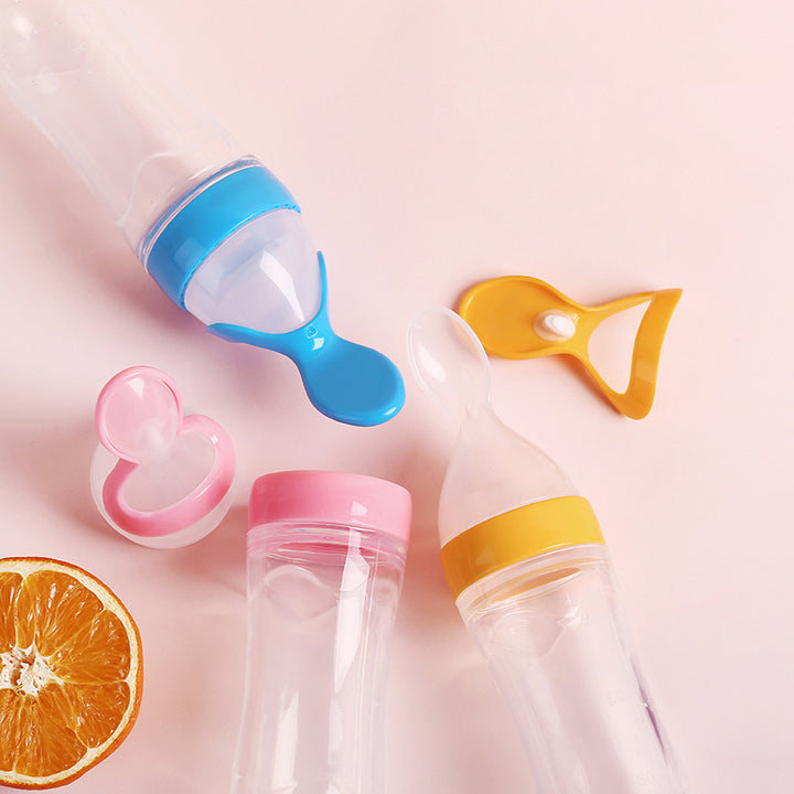 Baby Silicone Rice Paste Feeding Spoon Bottle