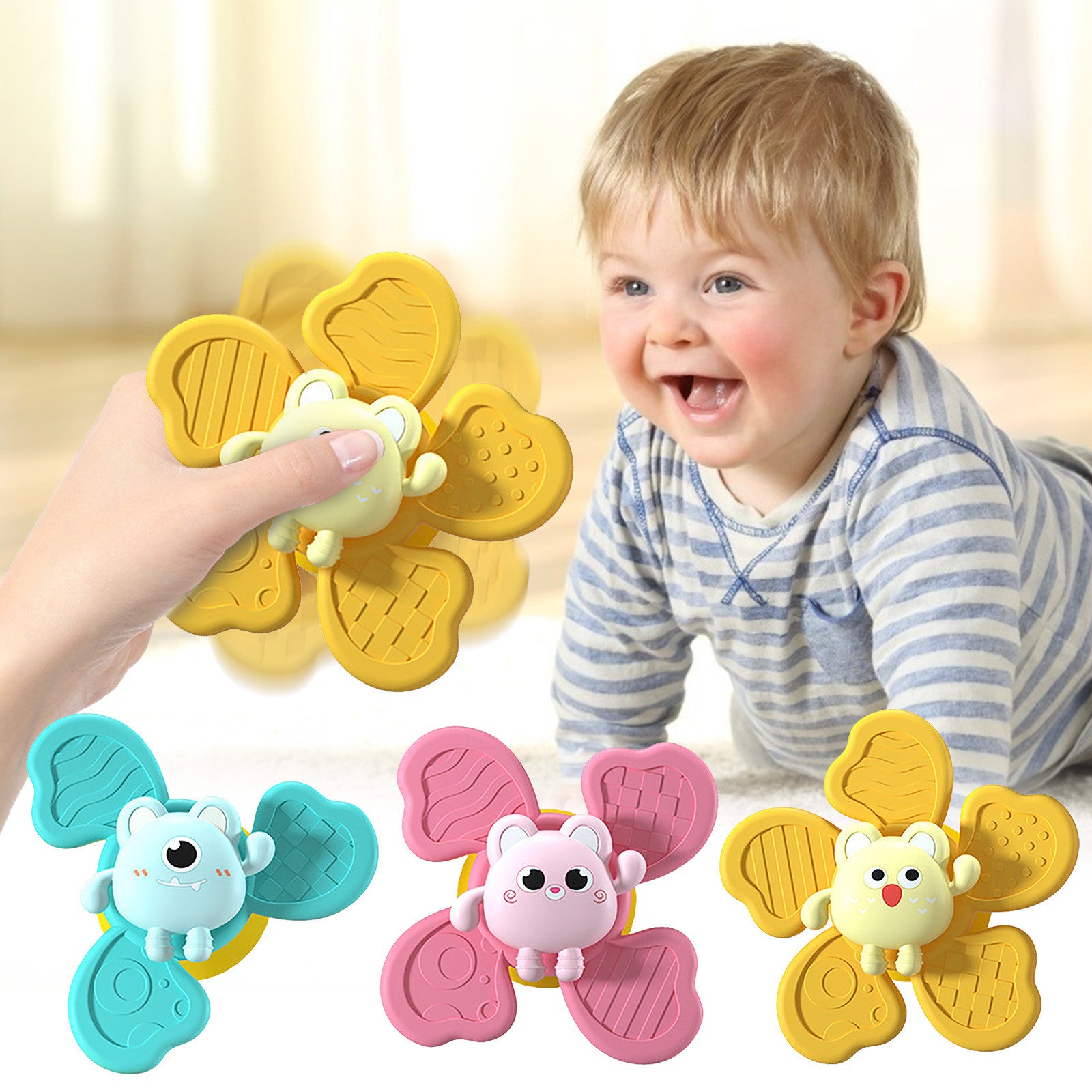 Baby Bath Animal Spinning Top Toy With Suction