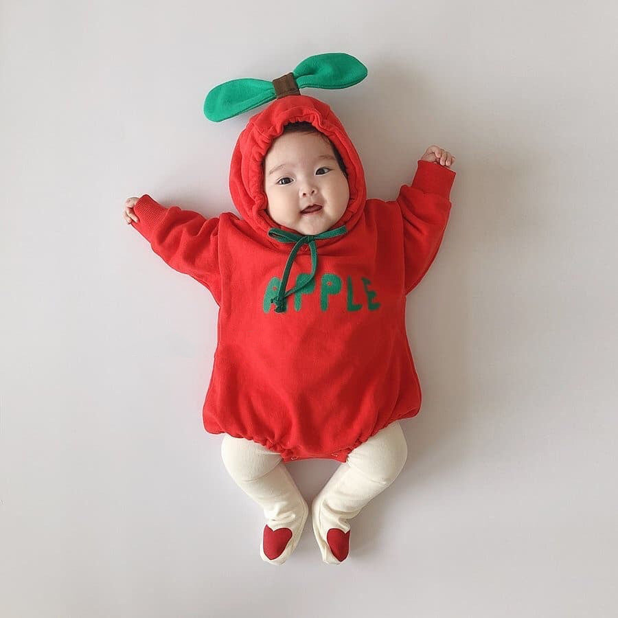 Velvet Thickened Hooded Baby Bag Fart Clothes Baby Fruit Romper Jumpsuit