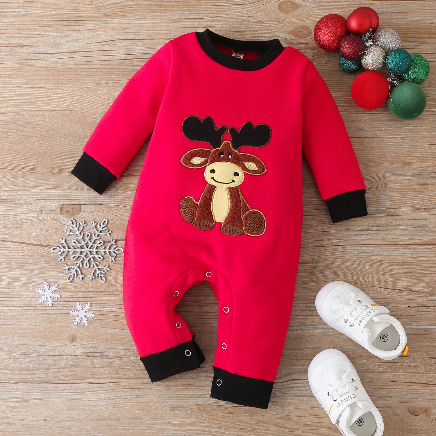 Baby Cotton Santa Patchwork Plaid Bodysuit