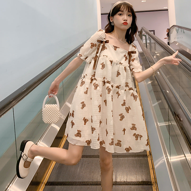 Thin Chiffon Printed Mid Length Maternity Dress