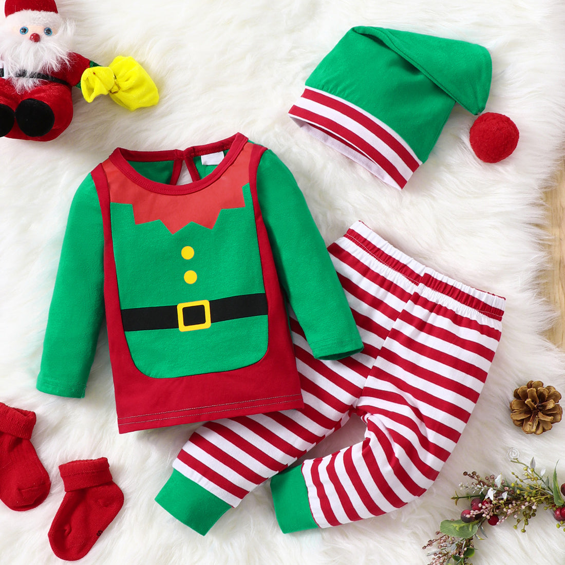 Baby Cotton Santa Patchwork Plaid Bodysuit